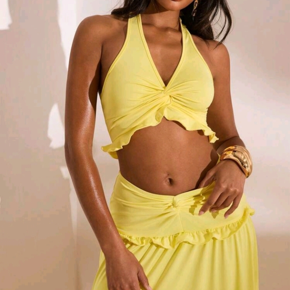 Summer Outdoor Holiday Date Outfit, Outdoor Vacation Halter Top With Bra Skirt - Picture 6 of 8